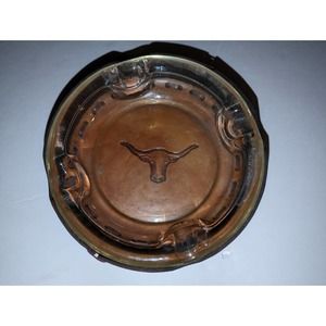 Leather and clear glass horn steer ashtray 6in across